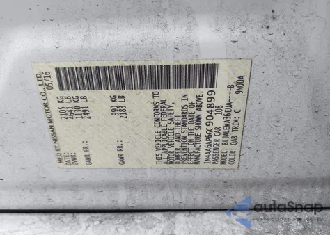 2016 Nissan Maxima 3.5 Sl z USA, uszkodzony, nr VIN 1N4AA6AP6GC904899